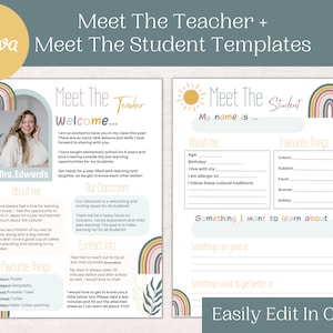 Meet The Teacher and Meet The Student, Editable Classroom Templates | Editable Meet The Teacher Back To School Canva Template