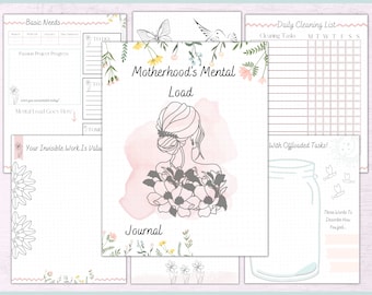 Motherhood Mental Load Guided Journal | Daily Mindfulness Bullet Journal | Home Management Planner | Mom Self Care Planner