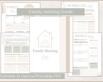 Family Meeting Guide | Household Planner | Printable Family Meeting Notes | ADHD Mom Life Planner | Partner Check In Guide