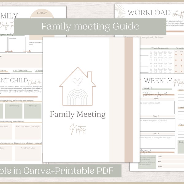 Family Meeting Guide | Household Planner | Printable Family Meeting Notes | ADHD Mom Life Planner | Partner Check In Guide