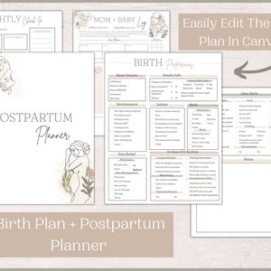 Modèle de plan de naissance + agenda post-partum imprimable | Lot indispensables de naissance