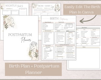 Birth Plan Template + Printable Postpartum Planner | Birth Essentials Bundle