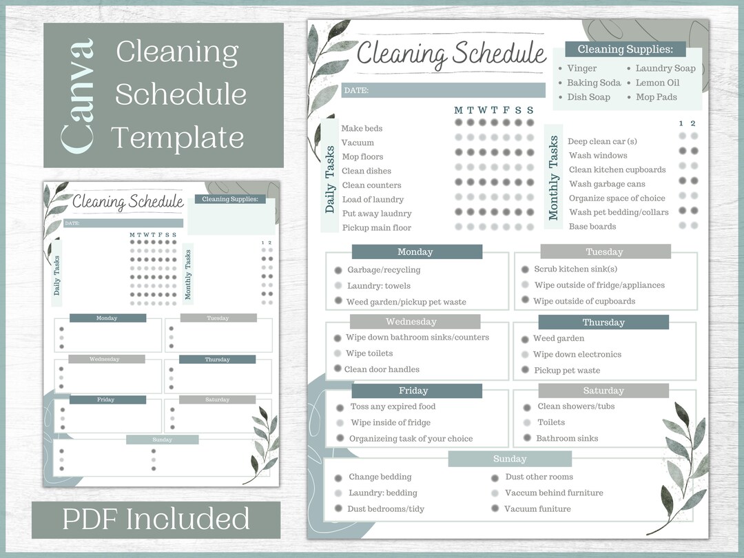 Editable Cleaning Schedule Canva Template - Etsy