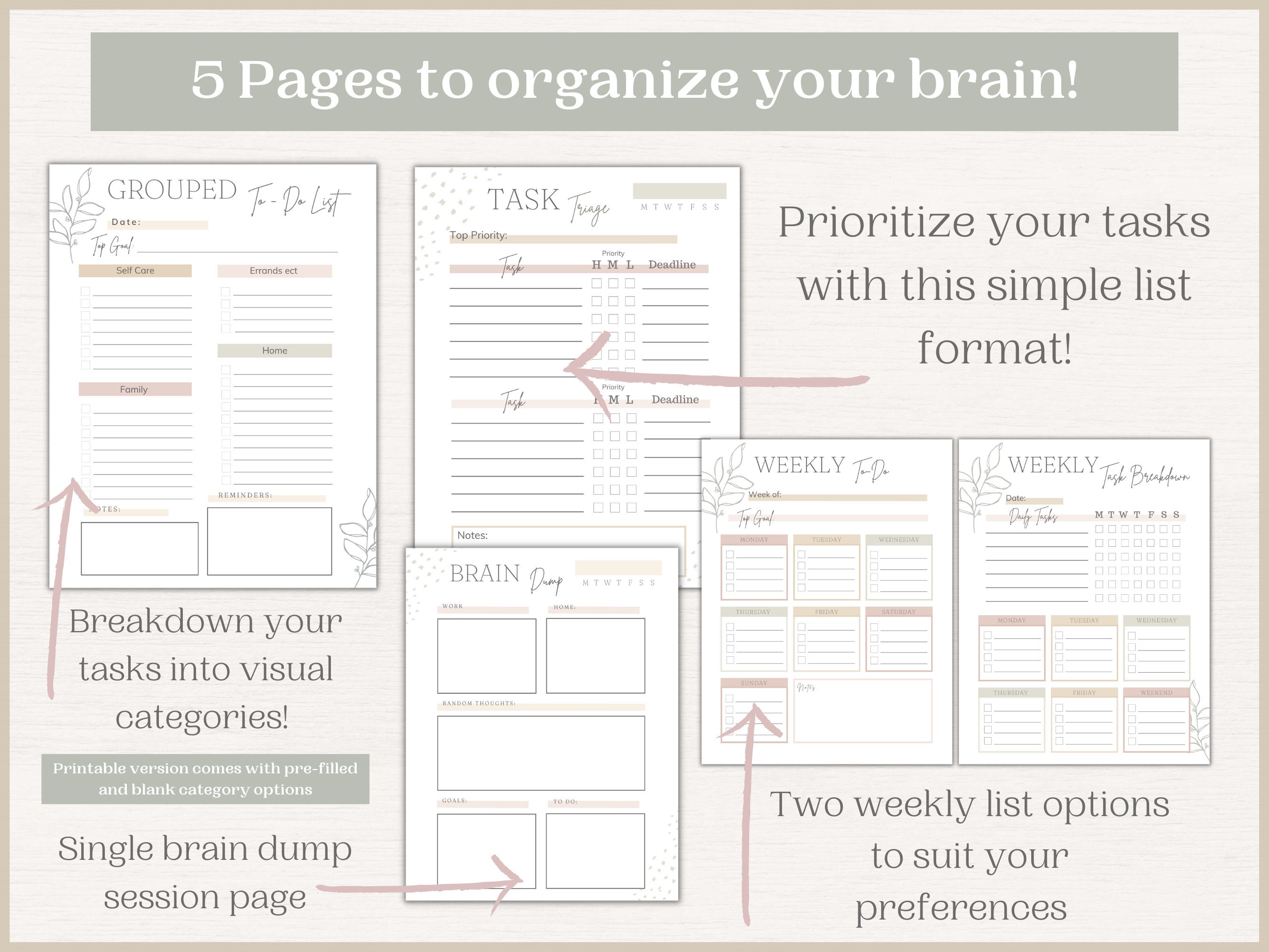 ADHD Brain Dump and to Do List Templates ADHD Productivity Planner ...