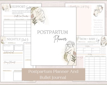 Postpartum Planner Checklists and Bullet Journal | New Mom Journal | Newborn Log and Tracker | Printable Postpartum Planner