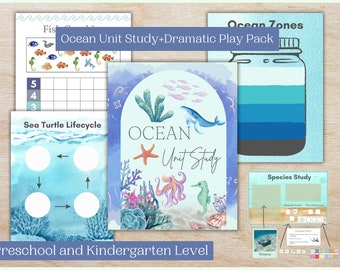Printable Ocean Unit Study | Ocean Dramatic Play Kit | Homeschool Preschool Ocean Themed Activities | Toddler Busy Book Activities
