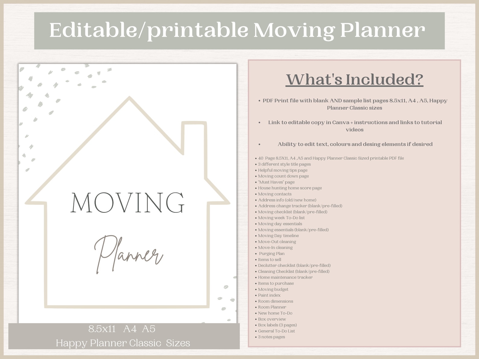 Editable Moving Planner | Moving Checklist | Printable Moving Binder ...