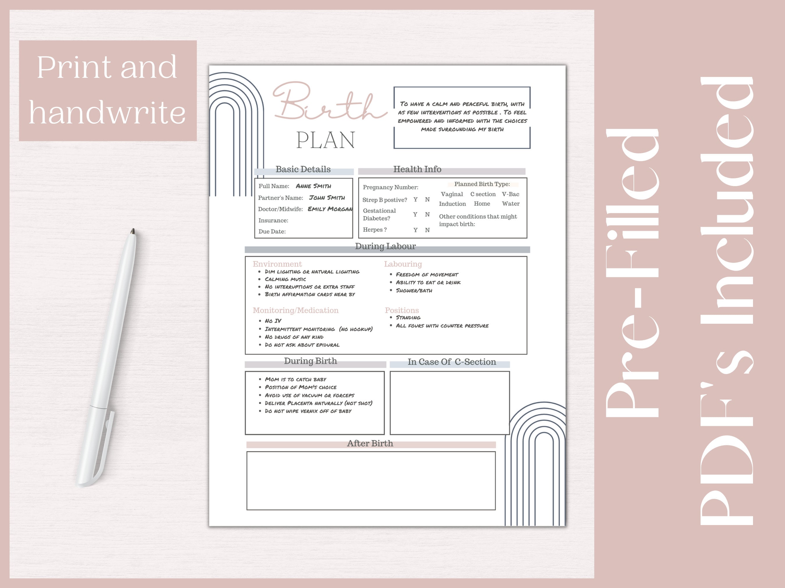 Editable Birth Plan Template Printable Birthing Plan Labour and ...