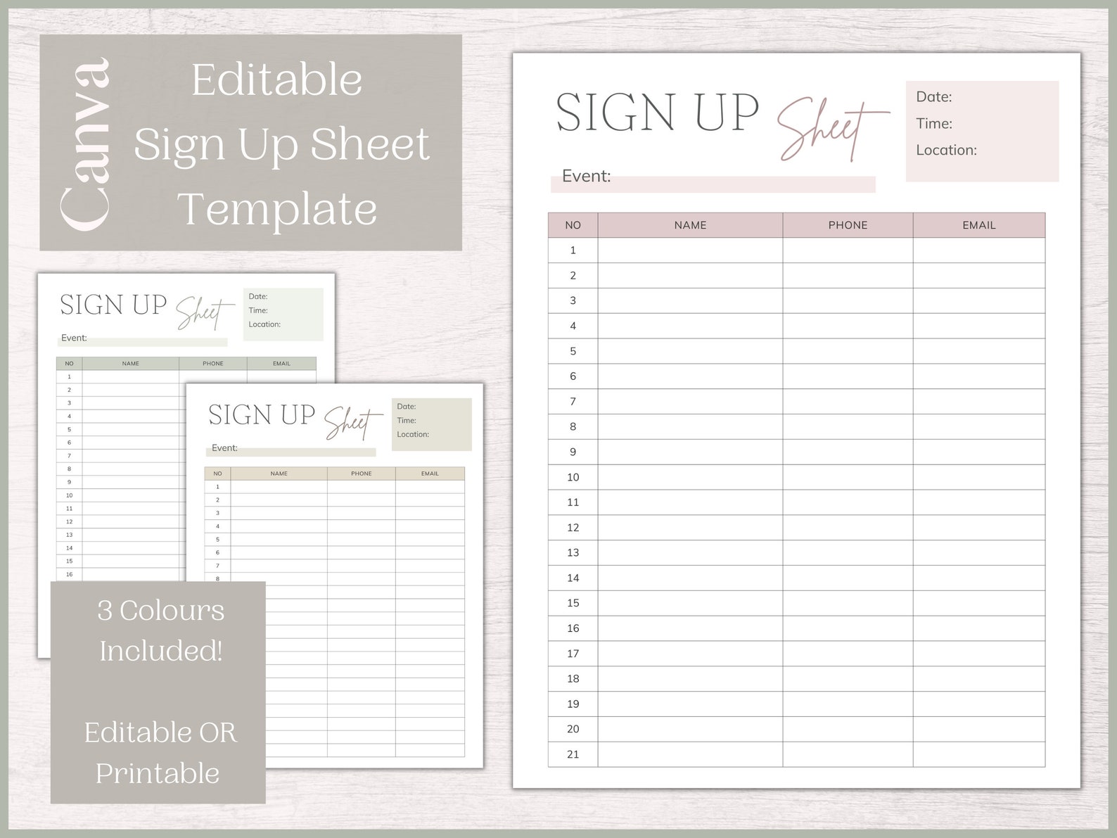 Editable Sign up Sheet Template | Printable Sign up Form | Contact ...