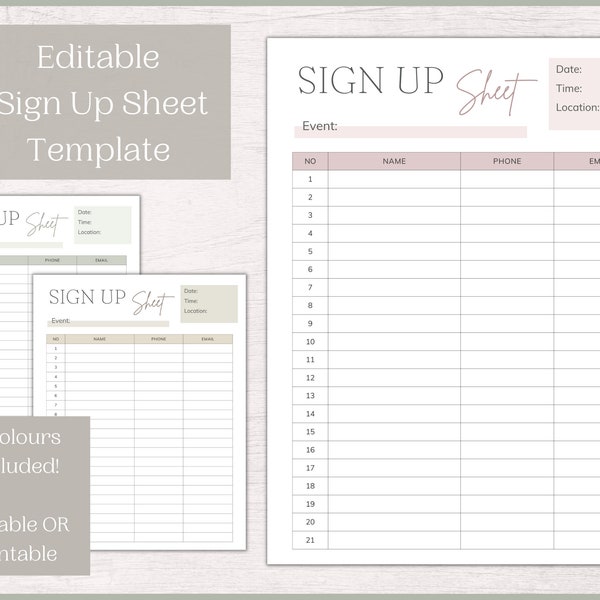 Editable Sign Up Sheet Template | Printable Sign Up Form | Contact Information Template | Sign Up Sheet Canva Template