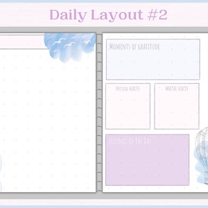 May include: A daily planner page with a dotted grid layout. The page is divided into sections for "Date", "Moments of Gratitude", "Physical Health", "Mental Health", and "Feelings of the Day". The page also includes a motivational quote: "Practice Positive Perspective".