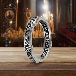 Orthodox Prayer Ring Silver 925 Russian Christian Band Saint Birds Save And Protect Prayer New