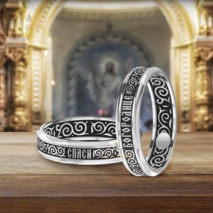 Orthodox Wedding Band Save And Protect Prayer Russian Greek Christian Handmade Ring Silver 925