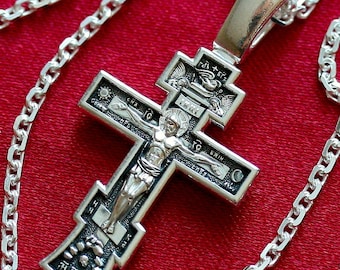 Baptism Christian Body Cross + Anchor Chain Set. Ukraine Greek Orthodox Jewelry. Save And Protect Prayer. Silver 925