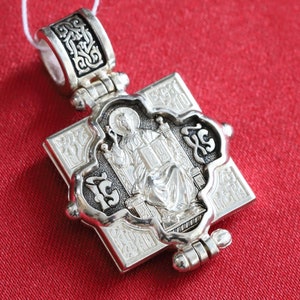Rare Encolpion Triptych The Lord Almighty Russian Orthodox Jewelry Solid Silver 925. Mother of God Icon + 4 Evangelist