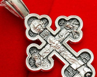 Save and Protect Sterling Silver 925 Russian Orthodox Body Cross. Christian Jewelry Made in Russia