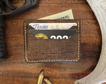 Whitetail Deerskin Hand Stitched Mens Full Grain Minimalist 4 Card Cardholder