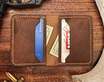Whitetail Deerskin Hand Stitched Mens Full Grain Minimalist Bifold 4 Card Leather Wallet