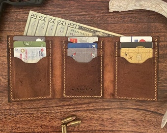 Whitetail Deerskin Hand Stitched Mens Full Grain Minimalist 9 Card Big Buck Trifold Leather Wallet