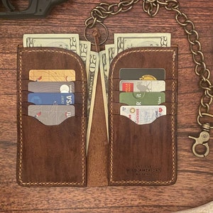 Whitetail Deerskin Cartera larga de vaquero minimalista de cuero de plena flor para hombre cosida a mano con 8 tarjetas