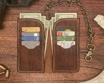 Whitetail Deerskin Hand Stitched Mens Full Grain Leather Minimalist 8 Card Cowboy Long Wallet