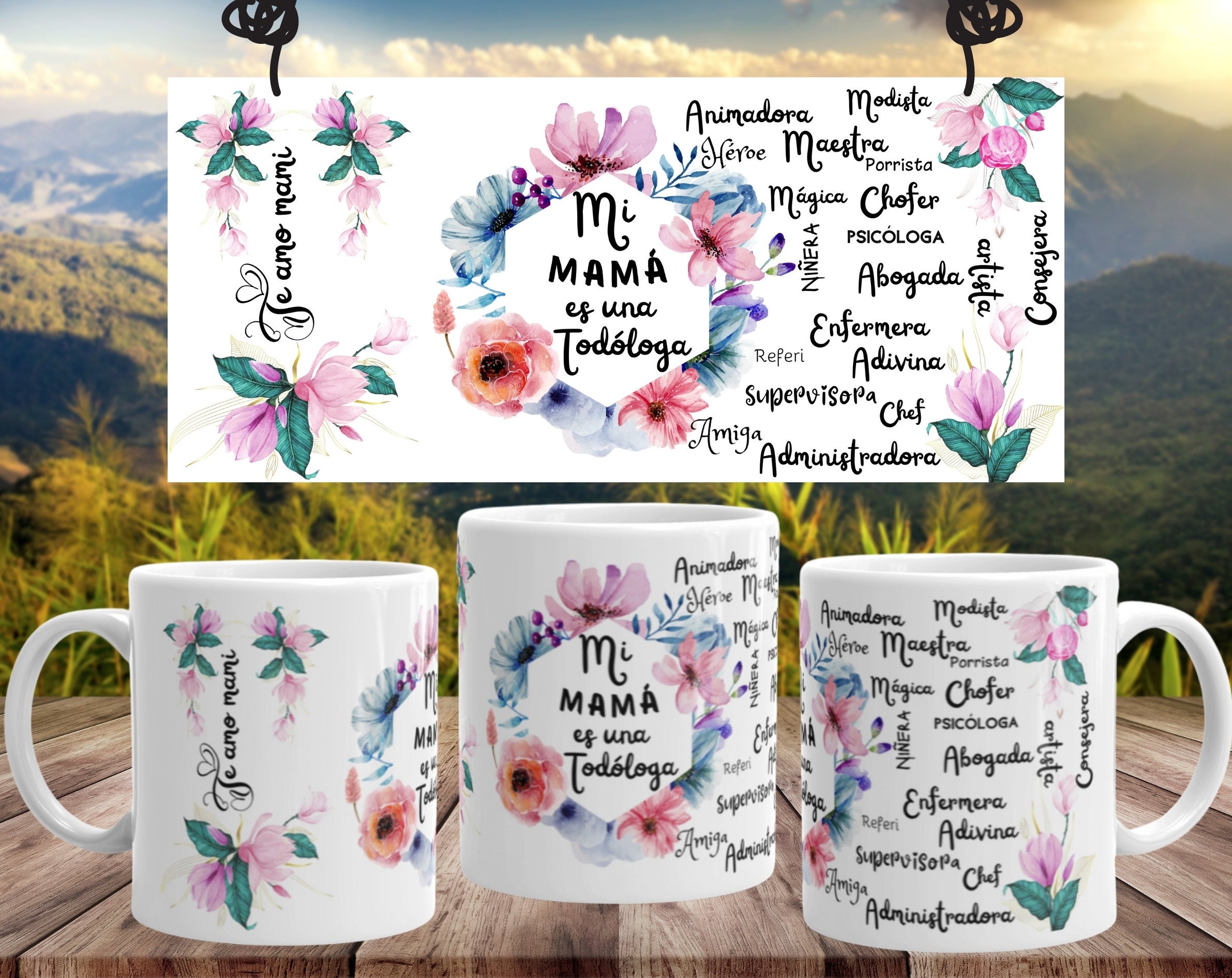 3 Plantillas floral de taza para