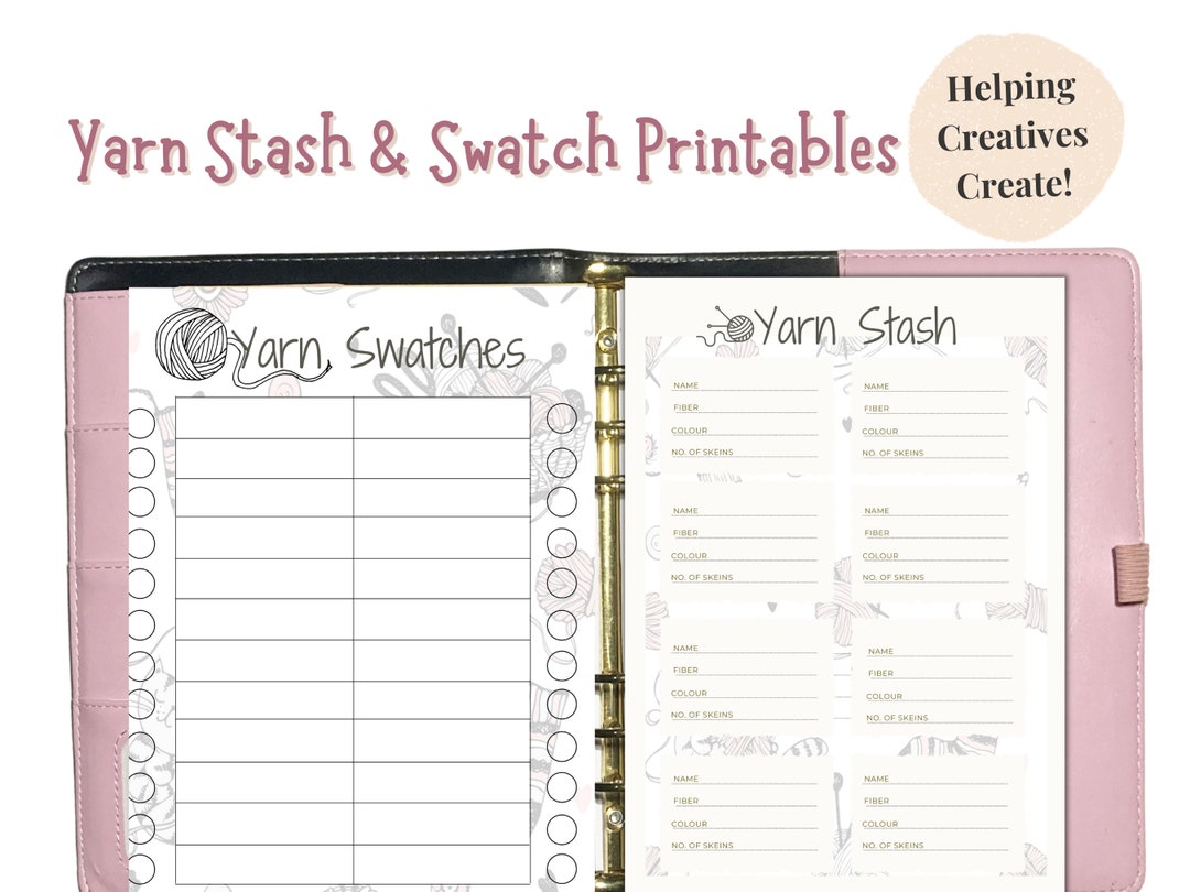 PRINTABLE Yarn Stash Inventory Yarn Swatch Card Knitting Planner Pages