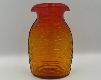 Vintage MCM Blenko Tangerine Water/Juice Carafe, Glows, Textured, Rare