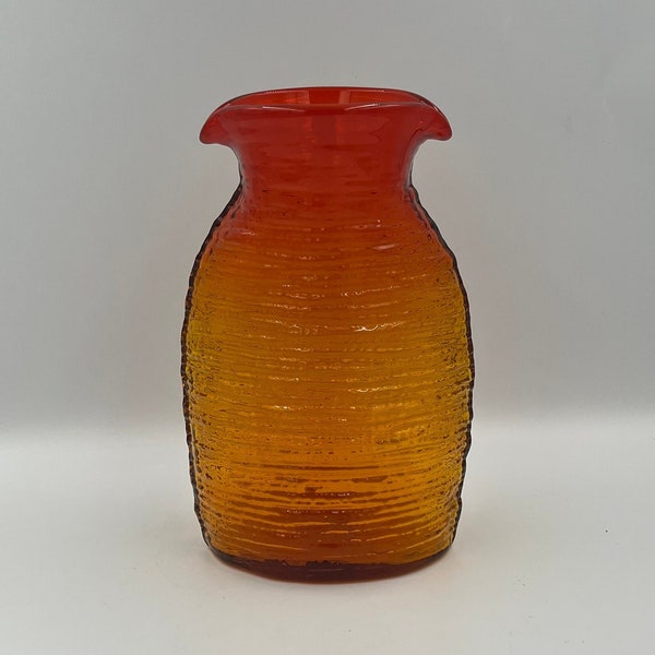 Vintage MCM Blenko Tangerine Water/Juice Carafe, Glows, Textured, Rare