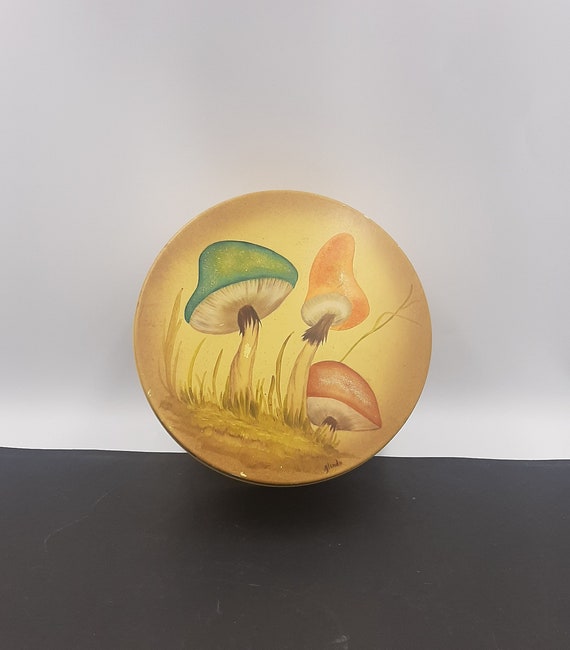 Vintage Tin Sewing Box With Painted on Mushrooms MCM Retro Etsy
