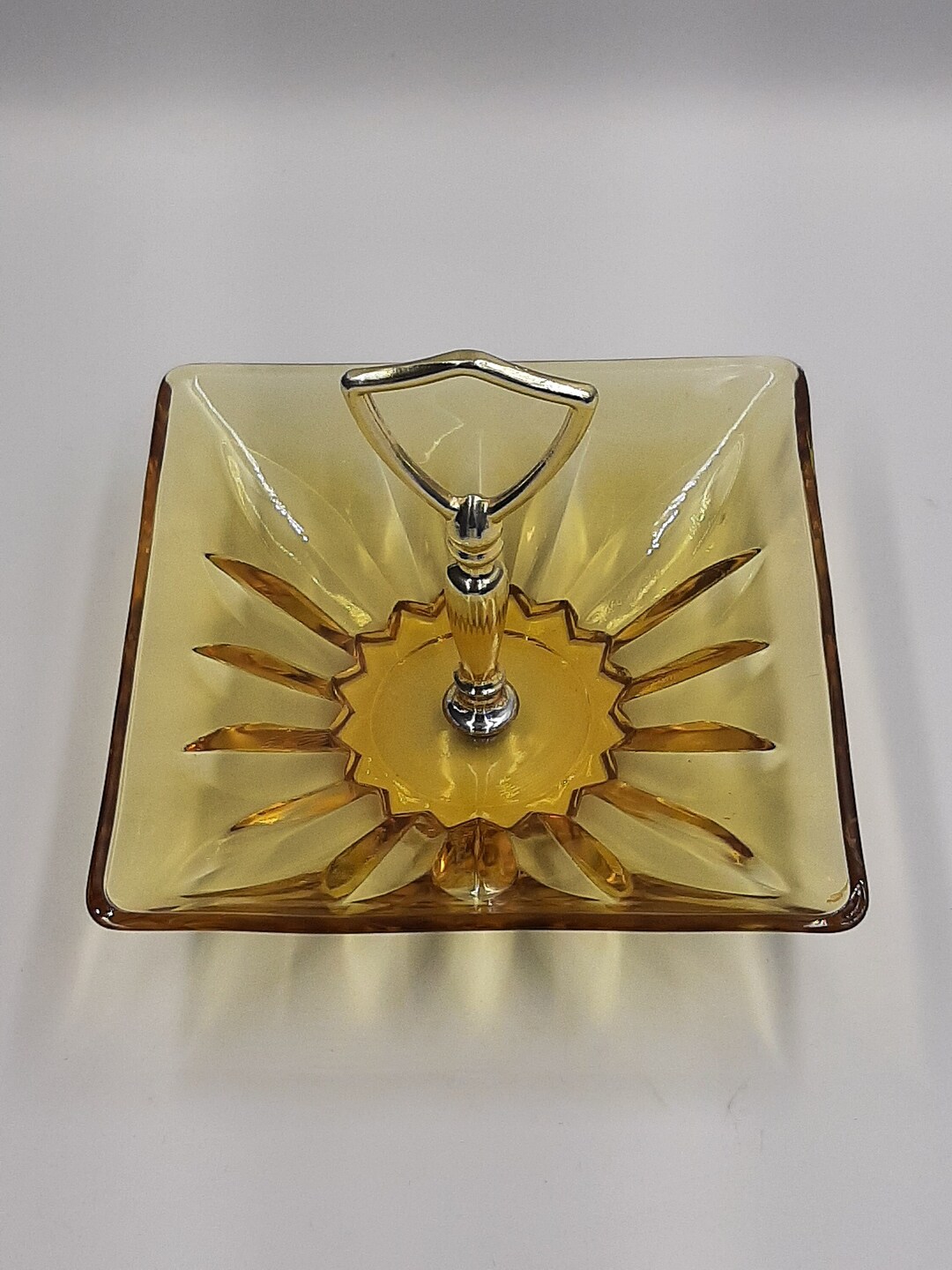 Vintage MCM Amber Glass Serving Tray With Handle Etsy