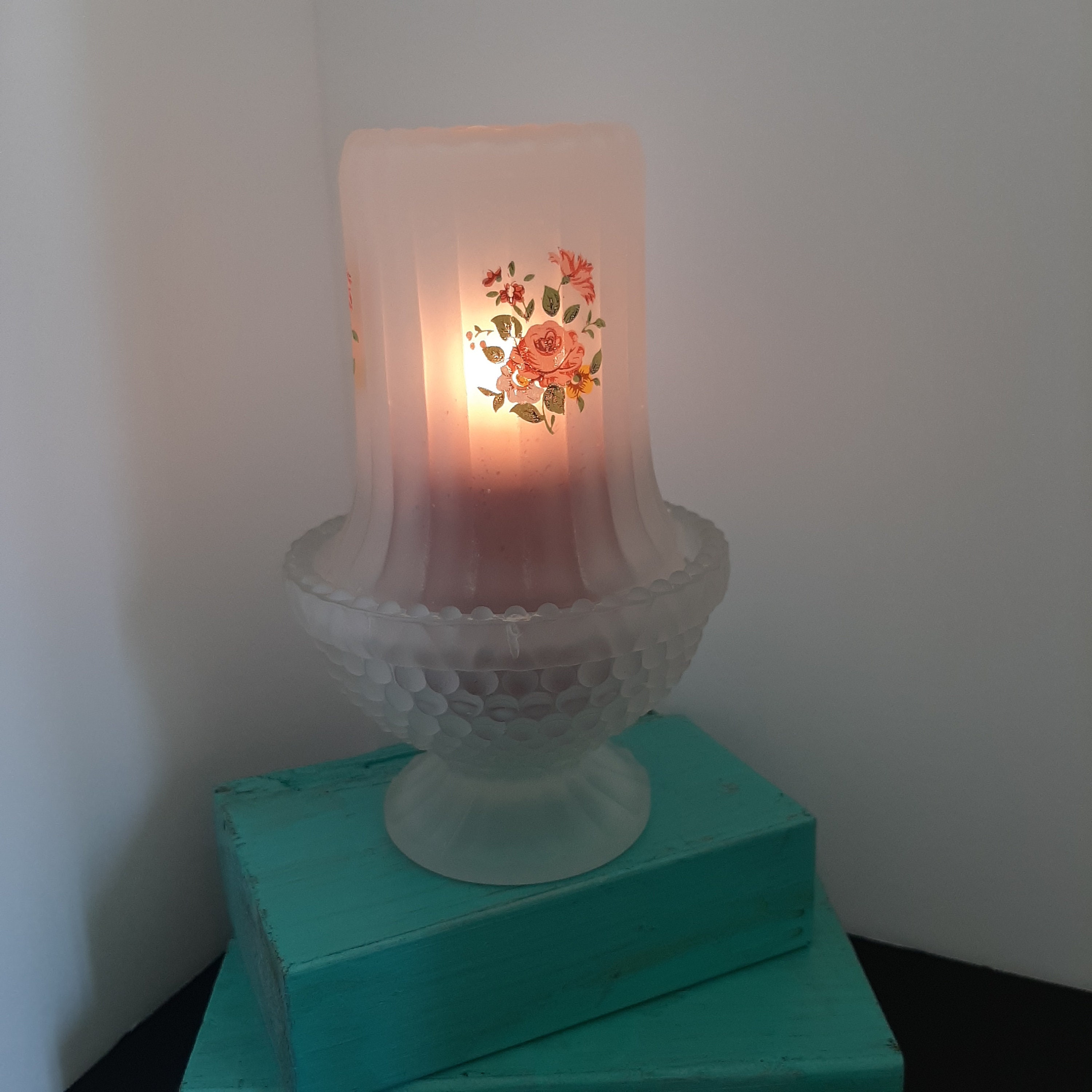 Vintage Frosted Glass Fairy Lamp With Roses On Three Sides Etsy