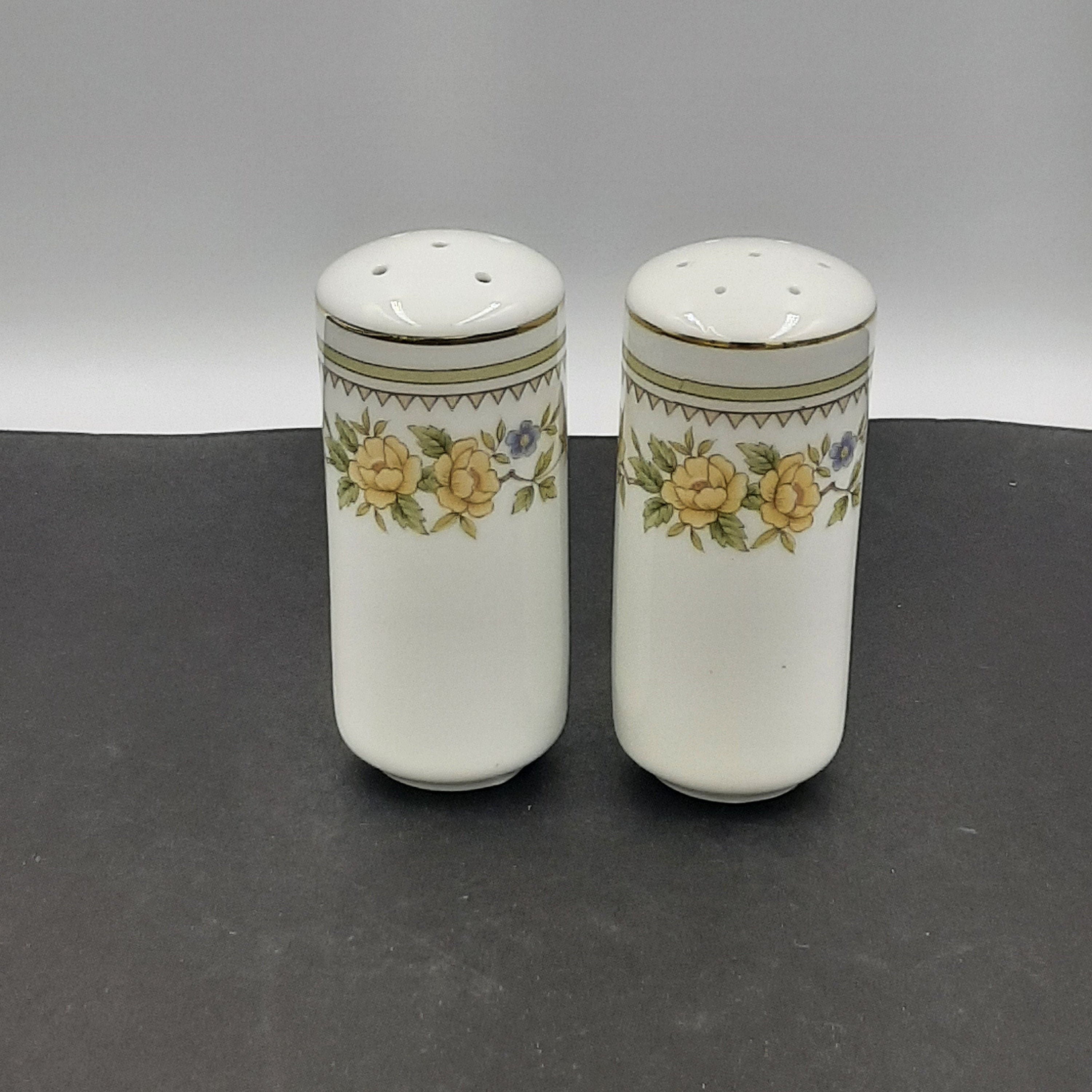Vintage Fine China Salt and Pepper Shakers White with Yellow Etsy