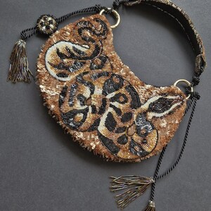 Python handbag. A couture women’s bag, 100% handmade. A handbag made of beads and sequins, custom beaded bag