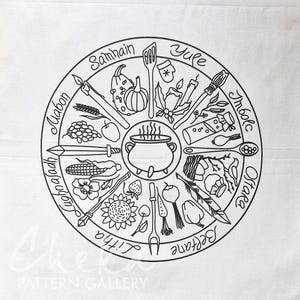 Phenology wheel, an embroidery canvas. Yule, Samhain, Imbolc, Ostra, Wicca. An Embroidery Canvas to Follow the Seasons