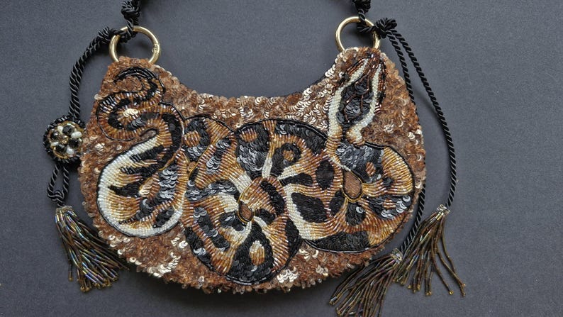 Python handbag. A couture women’s bag, 100% handmade. A handbag made of beads and sequins, custom beaded bag