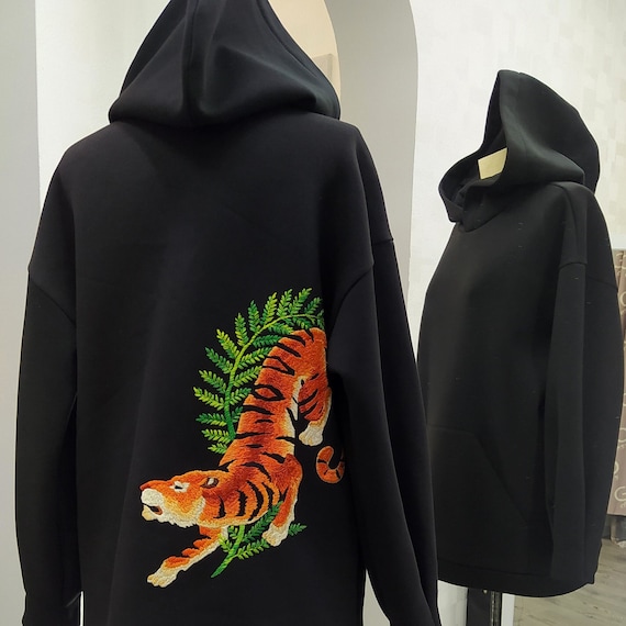 Schwarzer Tiger Hoodie Besticktes Sweatshirt mit Tierdruck groBer Tiger Custom Embroidery Geschenk StraBenkleidung Tigerdruck Hoodie groBe Katze Etsy