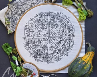 Kalender zum sticken, sabbats Phänologie rad. Ein Stickrahmen den Jahreszeiten zu folgen