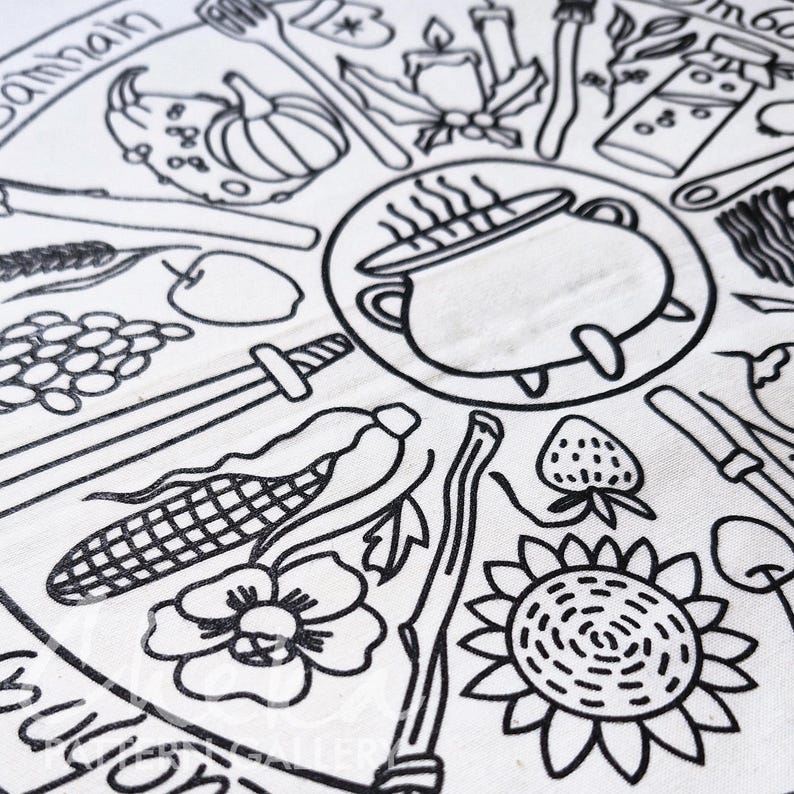 Phenology wheel, an embroidery canvas. Yule, Samhain, Imbolc, Ostra, Wicca. An Embroidery Canvas to Follow the Seasons