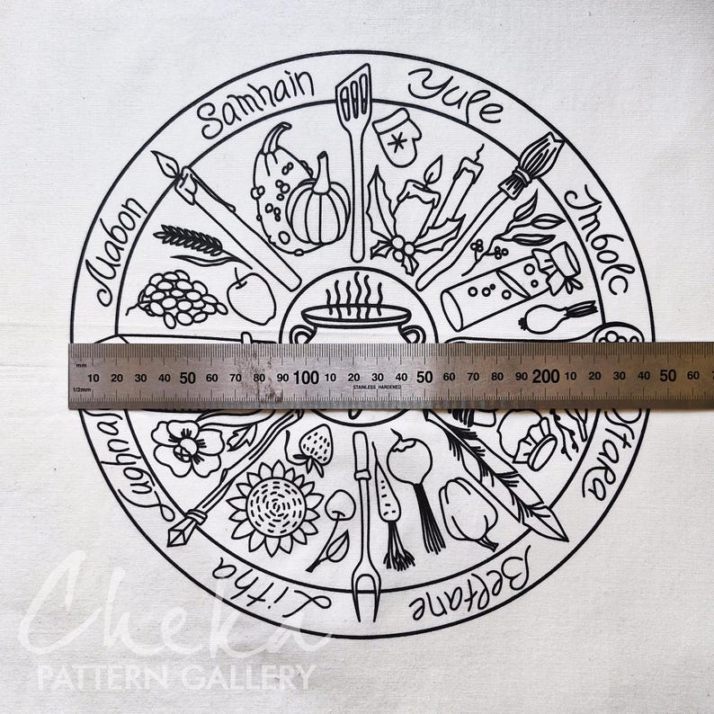 Phenology wheel, an embroidery canvas. Yule, Samhain, Imbolc, Ostra, Wicca. An Embroidery Canvas to Follow the Seasons