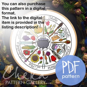 Phenology wheel, an embroidery canvas. Yule, Samhain, Imbolc, Ostra, Wicca. An Embroidery Canvas to Follow the Seasons