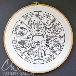 Phenology wheel, an embroidery canvas. Yule, Samhain, Imbolc, Ostra, Wicca. An Embroidery Canvas to Follow the Seasons