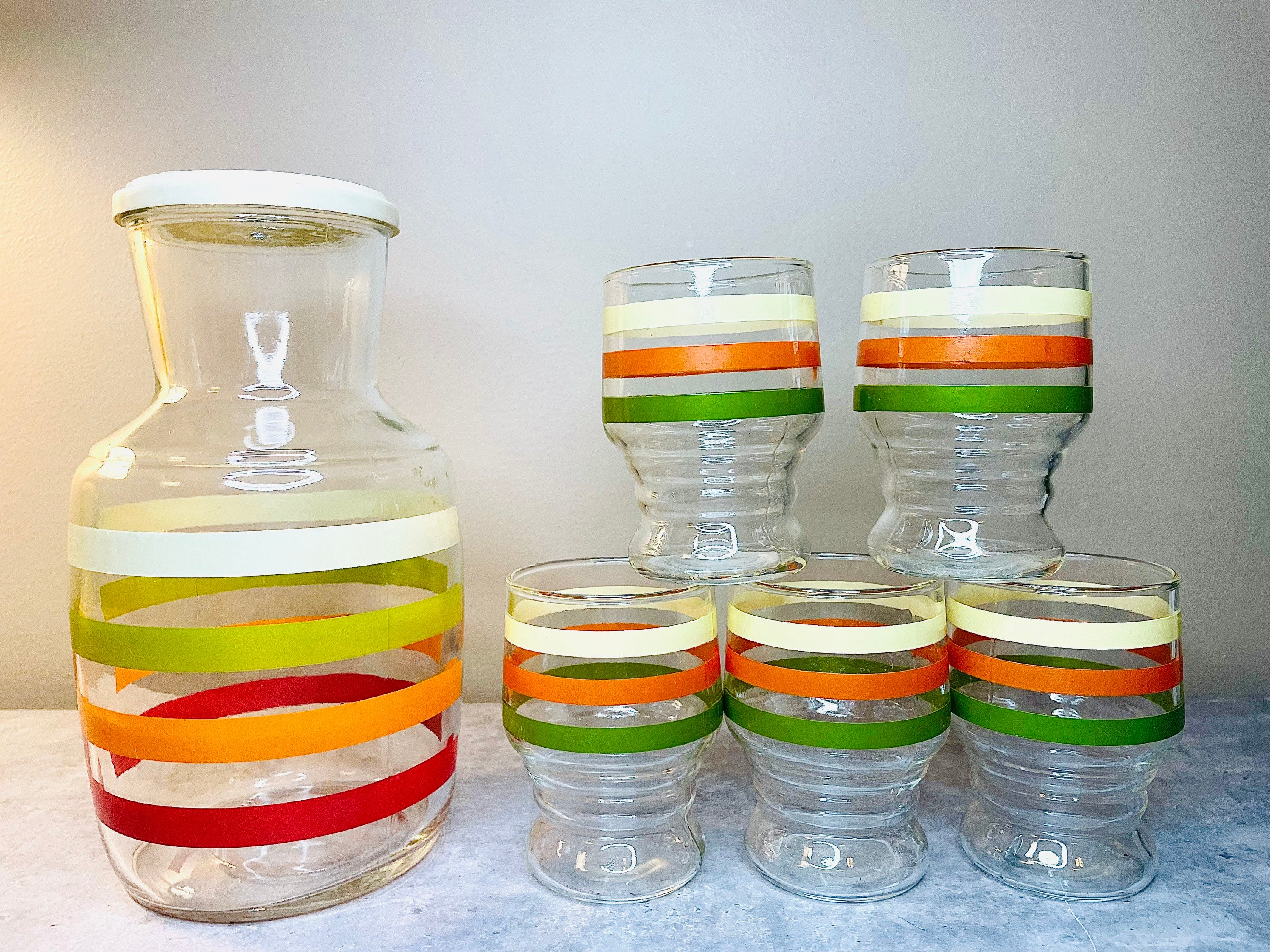 Set of 4 Vintage Striped Drinking Glasses Made in Slovakia – The
