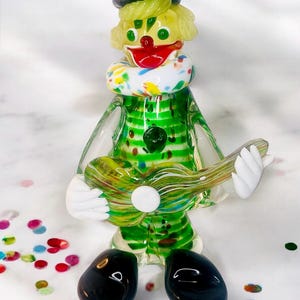 Vintage 1960’s Genuine Murano Venetian Jordan Import Company Italian Glass Clown Figurine Playing the Guitar/Murano Clowns/Colorful Funky