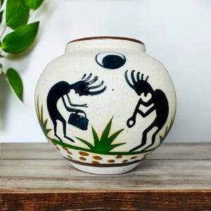 vase vintage en poterie mexicaine avec motifs tribaux Kokopelli peints à la main en relief/décor rustique/bohème/mexicain/pot de fleurs/art déco 5 po.