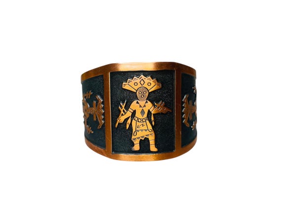 Vintage Mid Century Solid Copper Cuff Bracelet wi… - image 8