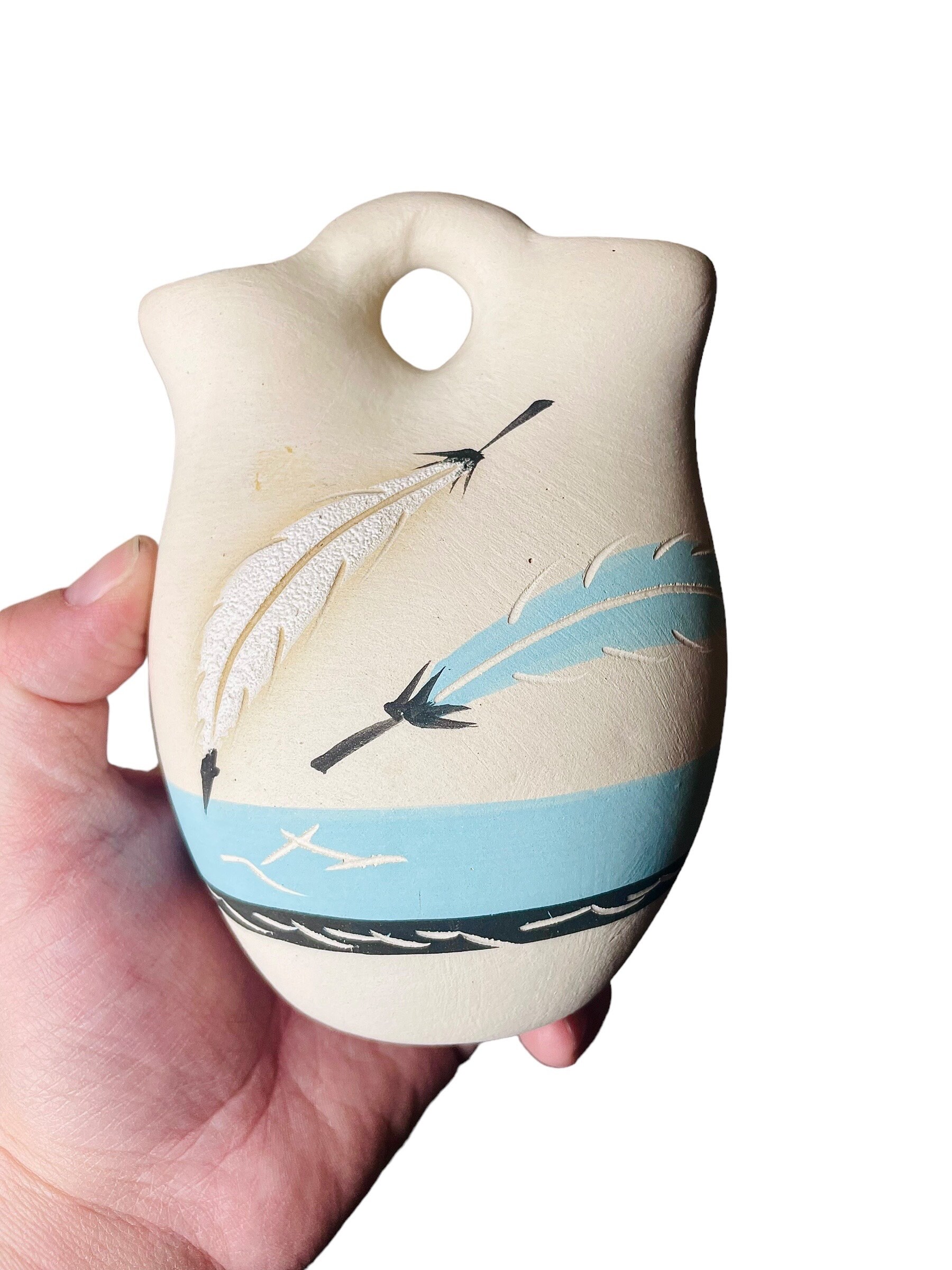 Beautiful Vintage Handmade Navajo Pottery Wedding Vase Cream