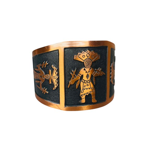 Vintage Mid Century Solid Copper Cuff Bracelet wi… - image 3