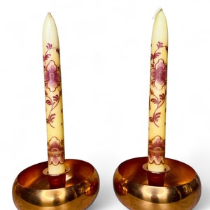 Vintage Pair of Round Copper Candlestick Holders with Drip Tray Coppercraft Guild/Mid Century Modern Style Candle Holders MCM/Boho Decor