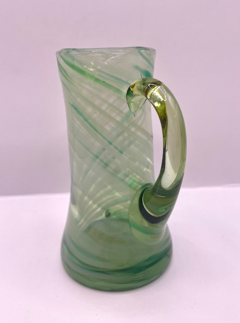 Cute Vintage Mini Hand Blown Green Glass Pitcher/small Vase With ...